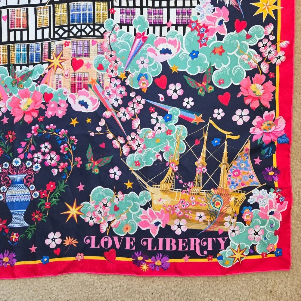 NWOT Liberty Love Navy Silk Twill Scarf Limited Collectible